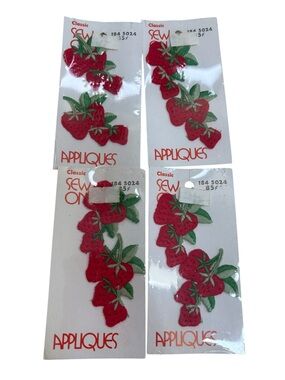 Lot of 4 vintage Red Strawberry Appliques Embroidered Fruit Patches